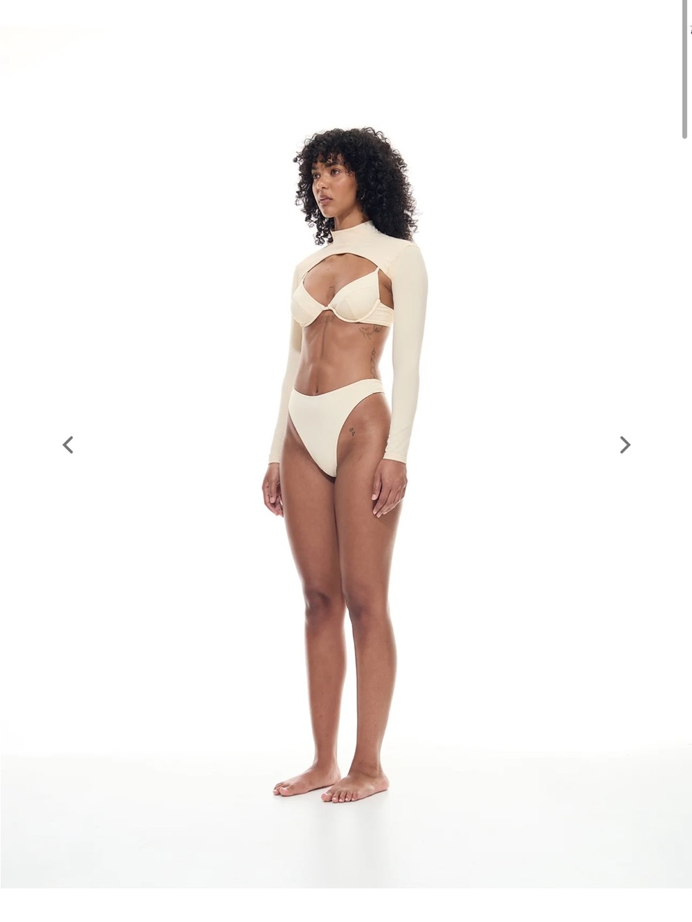 Cream Cutout Long Sleeve Bikini Top
